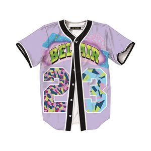 MOLPE Bel-Air 23 Printed Baseball Jersey for Men and Women, Grey & Pin